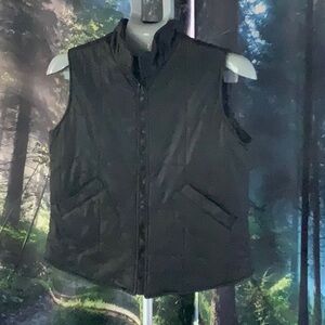 Black Quilted Puffer Vest with Stand-Up Collar